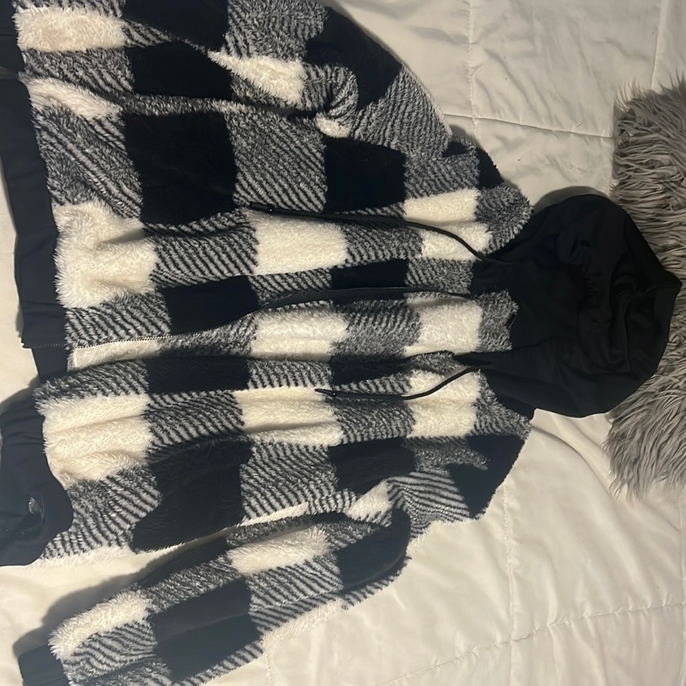 fuzzy plaid jacket